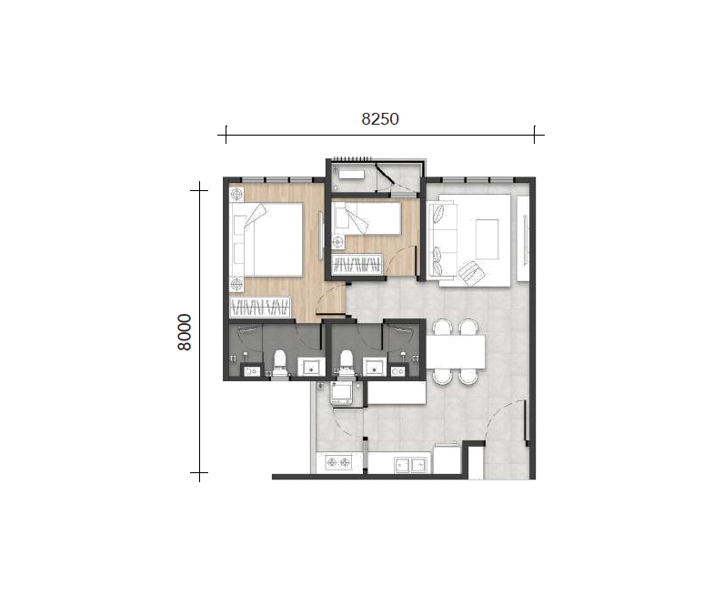 Type A floor plan, 655 sq. ft., Amara Residences @ Ara Damansara